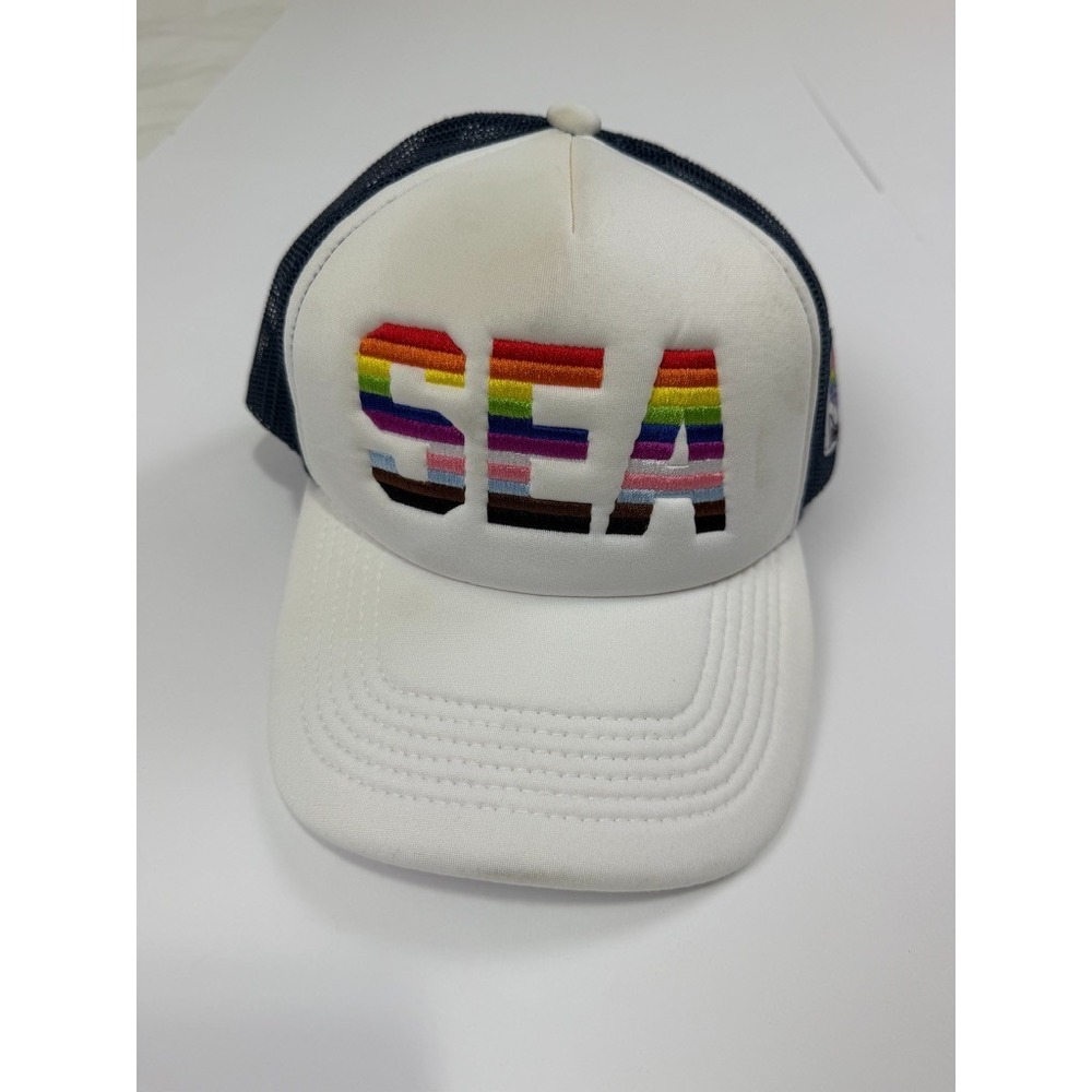 Melonwear Seattle Mariners Pride Rainbow Trucker Hat Navy White Snapback Cap